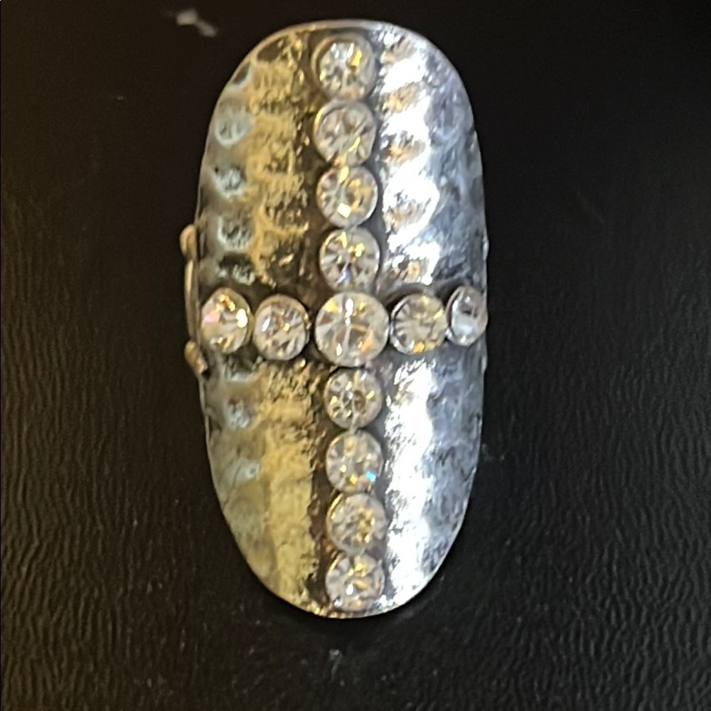 Silver Rhinestone Cross Ring - image 1